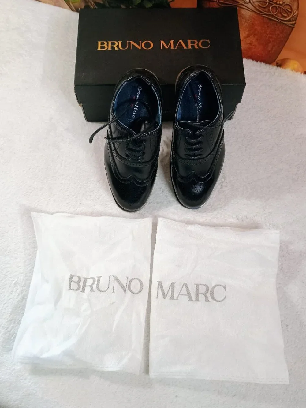 NWT Kids Bruno Marc Sz 10 Black Prince-K2 Wingtip Oxford Dress Shoes